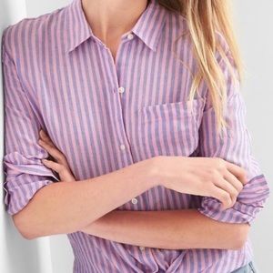 GAP Linen Boyfriend Shirt; striped, button front, size S